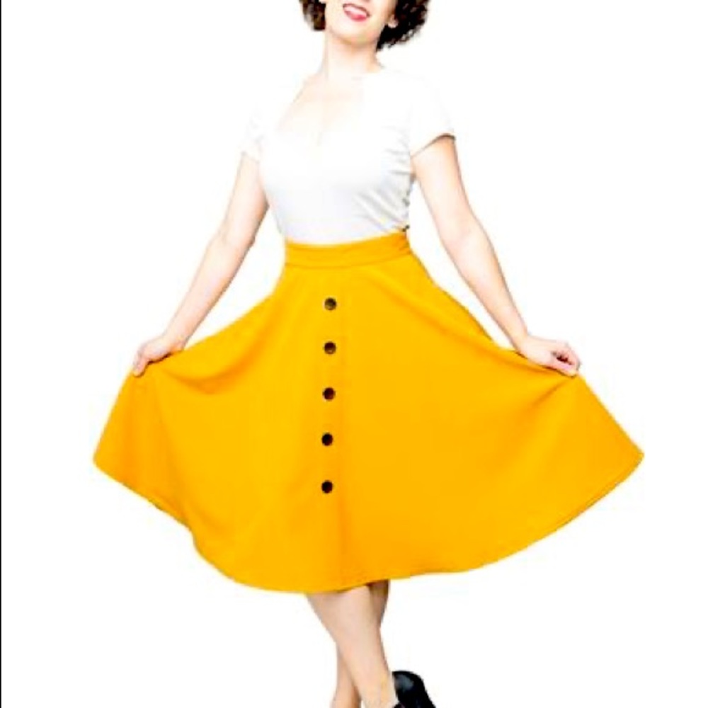 Steady High Waisted Thrills Button detail Mustard Skirt 1X